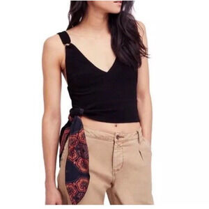 Free People Top women's Small Paisley Pop V-Neck Crop Tank Waist Tie Bohemian